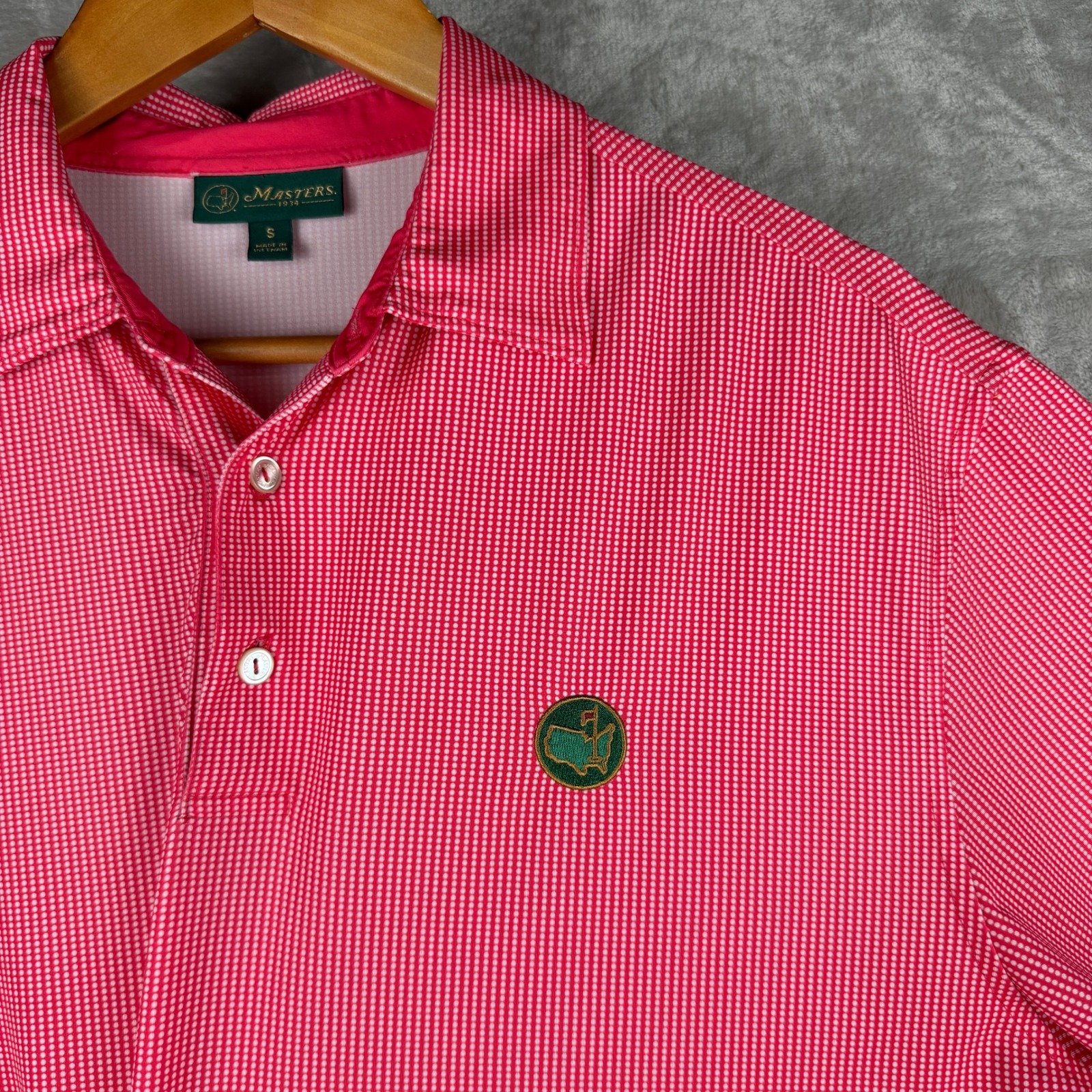 Masters Tournament Mens Red Micro Check Golf Polo Shirt Mv2030261 Size S